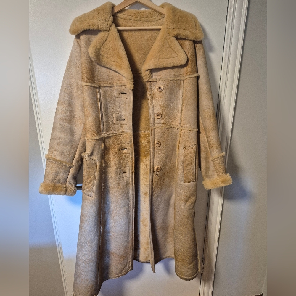 Gorgeous Tan Suade Coat with Fur Trim.